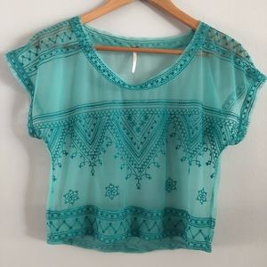 Free People Mesh Embroidered Top